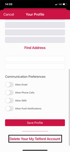 Delete account button
